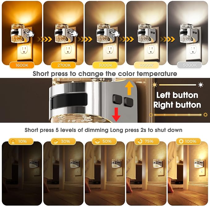 L LOHAS LED Motion Sensor Night Light,5CCT Night Lights Plug into Wall | 2 Pack Color Temperature Change Night-Light,Acrylic Bubble Dimmable Nightlight with Dusk to Dawn Sensor for Bathroom Hallway