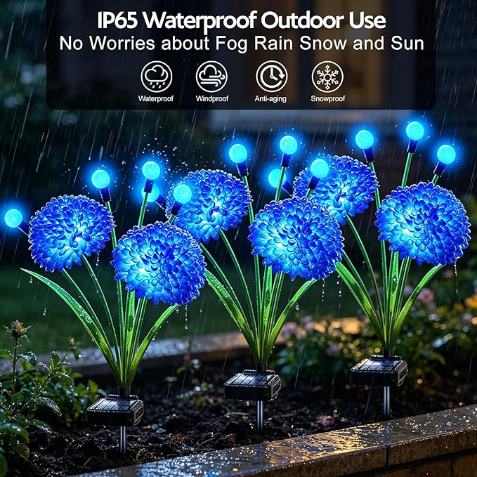 Solar Garden Lights, 8 Pack Blue Solar Swaying Firefly Lights With Flowers, Waterproof Blue Flowers Light Outdoor for Garden Patio Yard Pathway Fall Decoration, Gifts for Women Mother's Day
