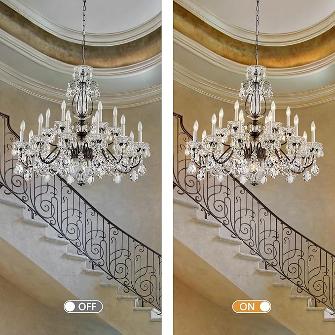 Vintage Crystal Chandelier 18-Lights Large Crystal Chandeliers for High Ceilings Brown Maria Theresa Chandelier Light Fixture for Living Room Hallway Hotel Banquet Hall Lobby Entrance Foyer Dia 37"