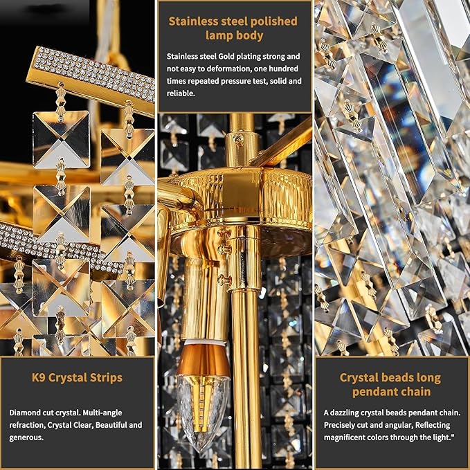 Modern Crystal Chandelier Gold Spiral Chandeliers for Dining Room, 4 Tiers Ceiling Pendant Light Fixtures, Golden Large Raindrop Chandelier for Foyer Living Room Entryway Staircase, H62 x D21.6