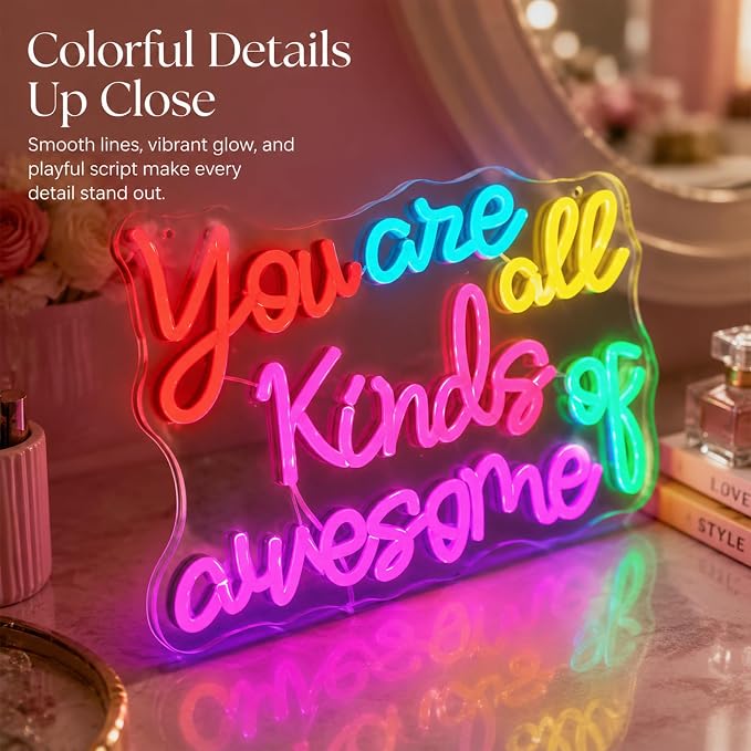 "You Are All Kinds of Awesome" Classroom LED Neon Sign | Classroom neon sign,14.6" x 10.8", Wall Decor, Positive Affirmation Light, Girls' Bedroom & Dorm, Self-Care Aesthetic