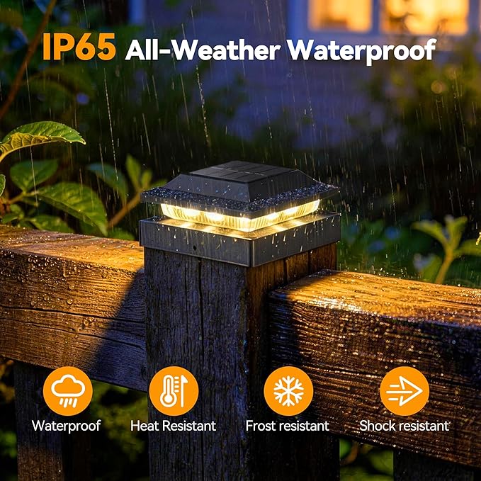 Solar Post Cap Lights 16-Pack, IP65 Waterproof Fence Post Solar Lights for 4x4 Wood/Vinyl Posts, Outdoor Post Lights with 2 Color Modes Decorate Garden Patio Porch Backyard, Black
