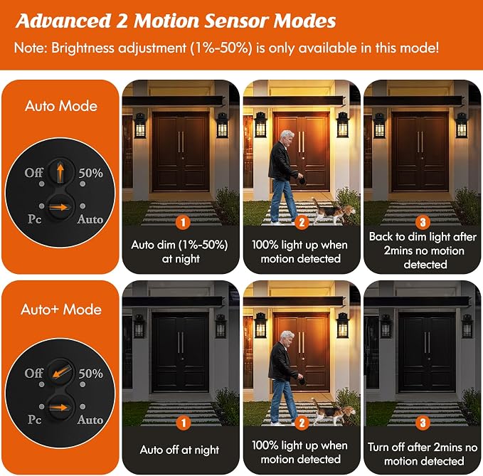 Motion Sensor Outdoor Light Fixture Wall Mount, Dusk to Dawn Oil-Rubbed Bronze Waterproof Outside Porch Light with E26 Base, Anti-Rust Exterior Wall Lantern with Bubble Glass for House Garage Garden