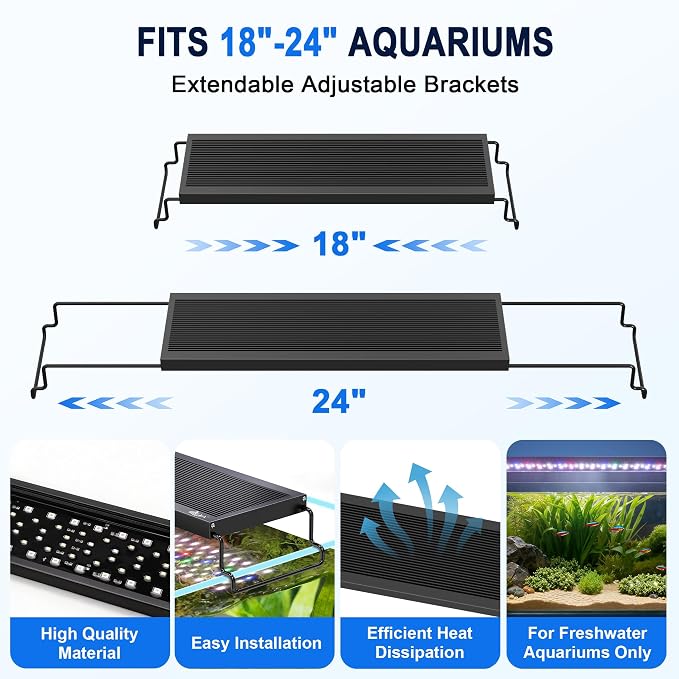 AQQA LED Aquariums Light Full Spectrum for 18-24 inch, Fish Tank Light | with Timer for Freshwater and Plants Growth, 24/7 Lighting Cycle, 9 Color Modes & 10-Level Brightness, 26W Black