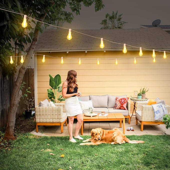 100FT Outdoor String Lights, Patio Light with 32 A39 Bulbs, White | Plug in, Dimmer not included, Waterproof, Shatterproof, Extendable, LED Hanging Lamp for Wedding Engagement Birthday Party