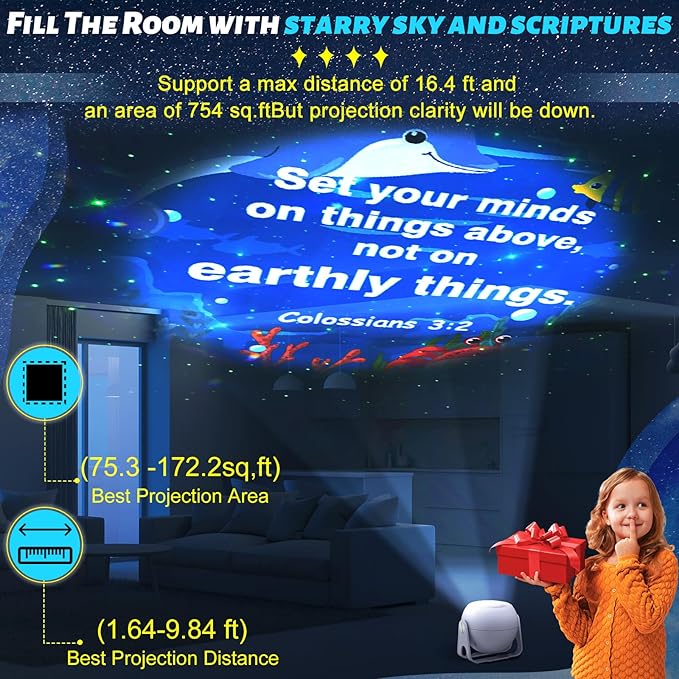 Ocean Bible Verses Projector Galaxy Projector Includes 12 Interchangeable Christian Discs Night Light Set Project Religious on Walls or Ceilings for Christian Ocean Gifts