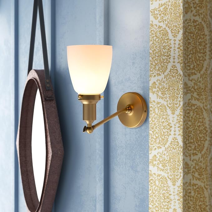 Industrial Vintage Slope Pole Wall Mount Single Sconce with 5.5" Oval Dome Milk White Glass Shade Wall Sconce Light Lamp Fixture (Antique)