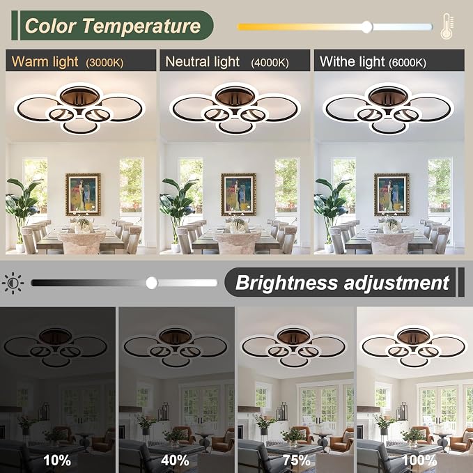 Modern LED Ceiling Light 31" 68W 2315LM Ceiling Light for Bedroom | 3000-6500K Remote Control APP Adjustable Color Temperature Brightness Memory Function Night Light Living Room Kitchen Timer
