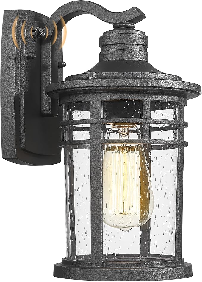 Darkaway Dusk to Dawn Outdoor Porch Wall Light,Outside Wall Mounted Light Seeded Glass Exterior Waterproof Lantern Modern Wall Sconce Lighting for House Front Door Garage