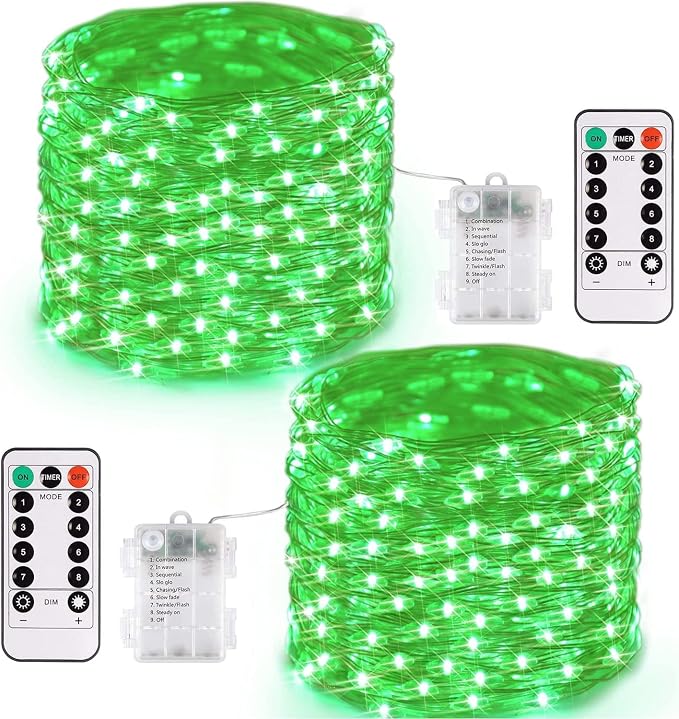 JMEXSUSS 2 Pack Green Fairy Lights Battery Operated, Total 400 LED 132ft | With Remote, Timer, Waterproof, 8 Modes Twinkle String Lights for Halloween, Tree, Mantel, Garden, Yard, Bedroom, Xmas Decor