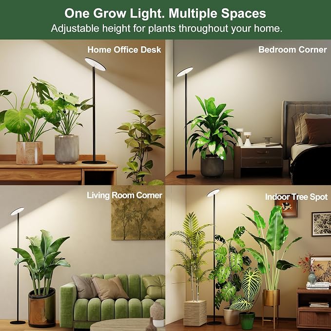 Grow Light for Indoor Plants, 60W Full Spectrum LED 85” Tall Standing Plant Light, Custom 1–23H Daily Cycle Timer, Digital Display, 10-Level Dimmable, 4000K