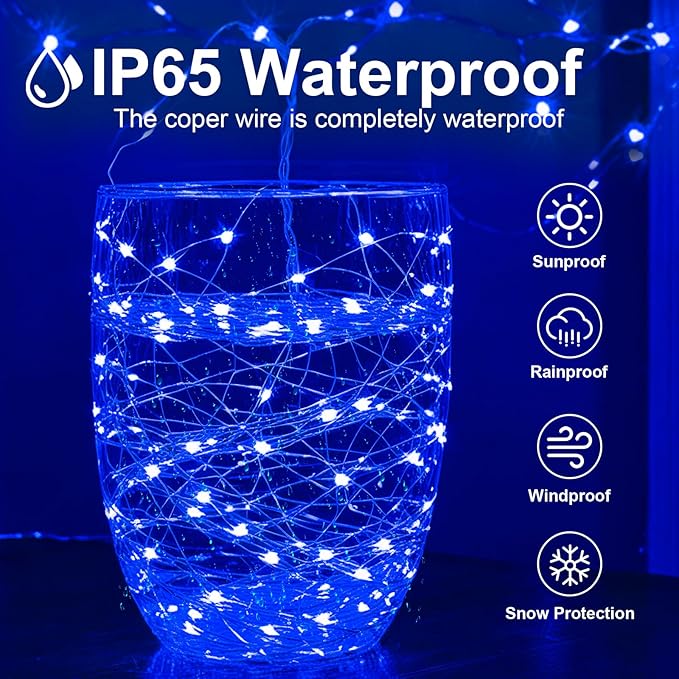 1Pack USB Plug in Fairy String Lights,16ft 50 LED Copper with Remote and Timer, 8 Modes Waterproof Twinkle String Lights Battery Powered for Bedroom Indoor Party Wedding Christmas Decoration