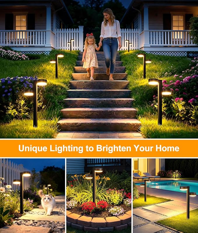 Brighter Solar Pathway Lights Outdoor, 2 Pack Dual-Head Solar Lights Outdoor Waterproof with 4 Heads & 24 LED, Solar Powered Garden Light for Yard Path Walkway Driveway Sidewalk