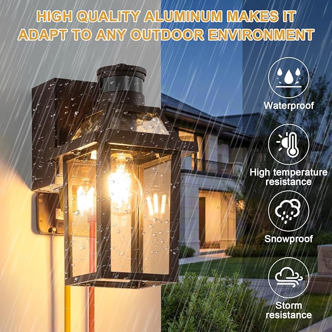 Yisuro Porch Lights with GFCI Outlet, Dusk to Dawn Motion Sensor Outdoor Light, 3 Lighting Modes Exterior Fixture, Outside for House Front Door Patio Garage(2 Pack Brown)
