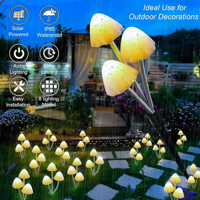 Solar Mushroom Lights for Outside, 6Pack 18 LED Mushrooms with 8 Lighting Modes, Unique Mushroom Garden Decor Gifts, Cute Mushroom Solar Lights Outdoor Garden for Path,Landscape,Yard,Patio,Lawn Decor