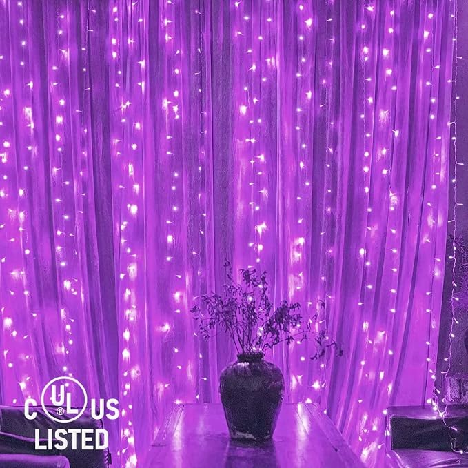 Twinkle Star LED String Curtain Light, Purple, 6 Inches | Indoor Outdoor, Halloween Wedding Party, Home Garden Bedroom Wall Decoration