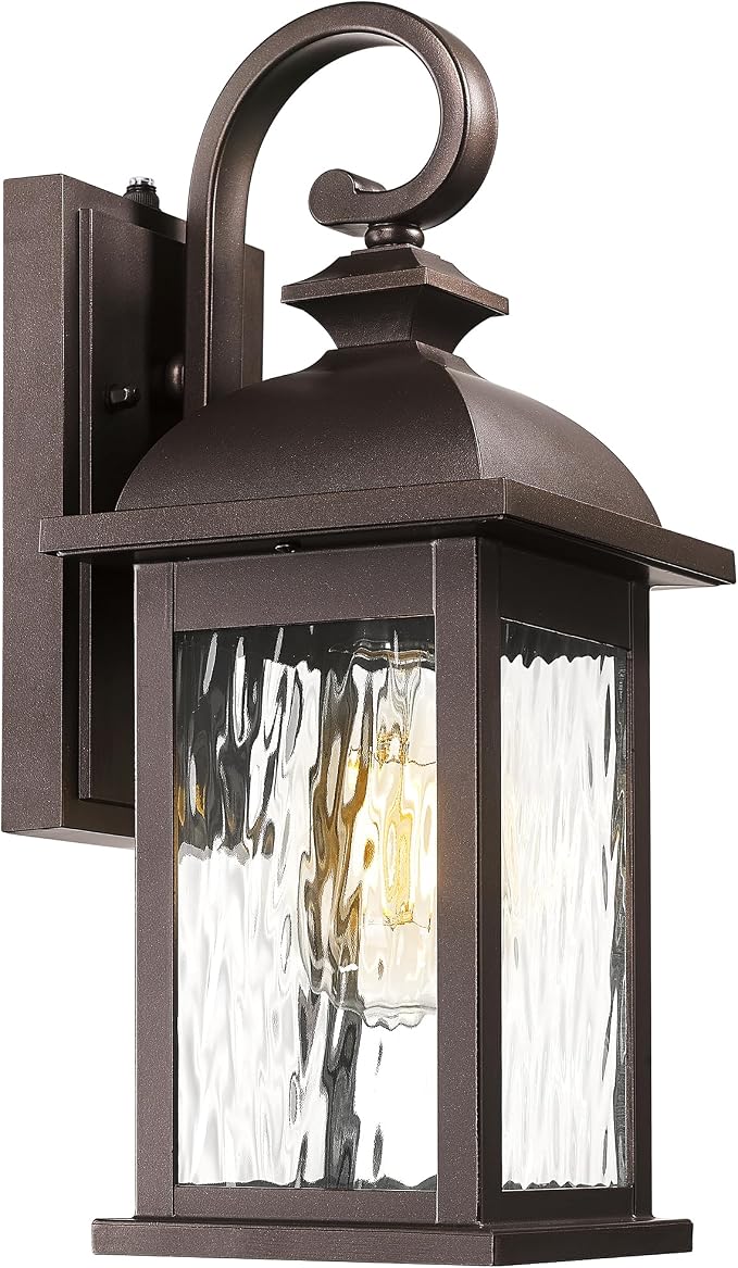FEMILA Dusk to Dawn Outdoor Wall Sconces, 15" ORB Front Porch Light Fixtures Wall Mount, Exterior Light for Patio, Entryway, Garden, Water Ripple Glass, UL Listed, 4FD54B-PC ORB-WP