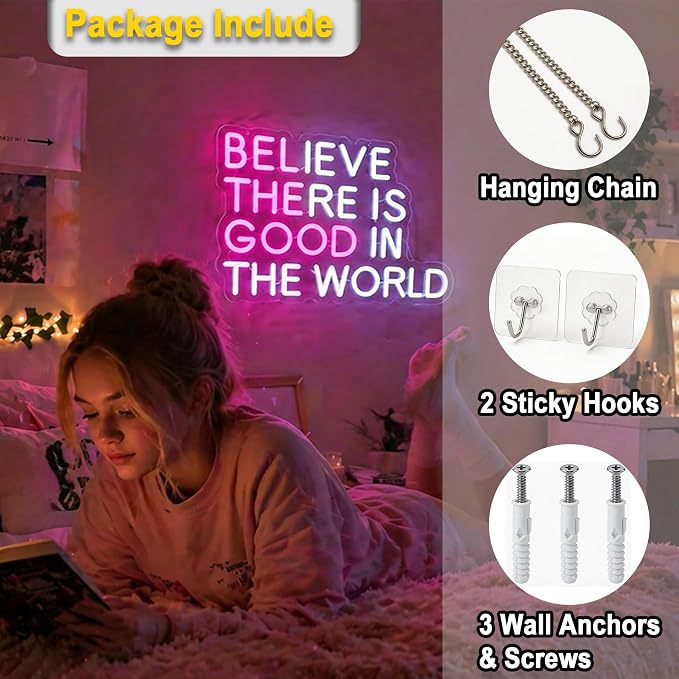 Positive Neon Lights Signs Neon Sign Led Sign Light for Wall Decor | Blieve There Is Good Neon Sign for Room Decor,Positive Decoration,Motivational Wall Decor,Gift,5V USB Powered