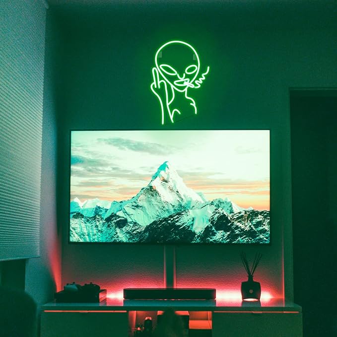 Green Alien LED Neon Signs for Wall Decor Shop Bar Pub Man Cave Game Room Decor Hip Hop Party Signs For Green Bedroom Wall Decor Birthday Party Funky Aesthetic Room Decor