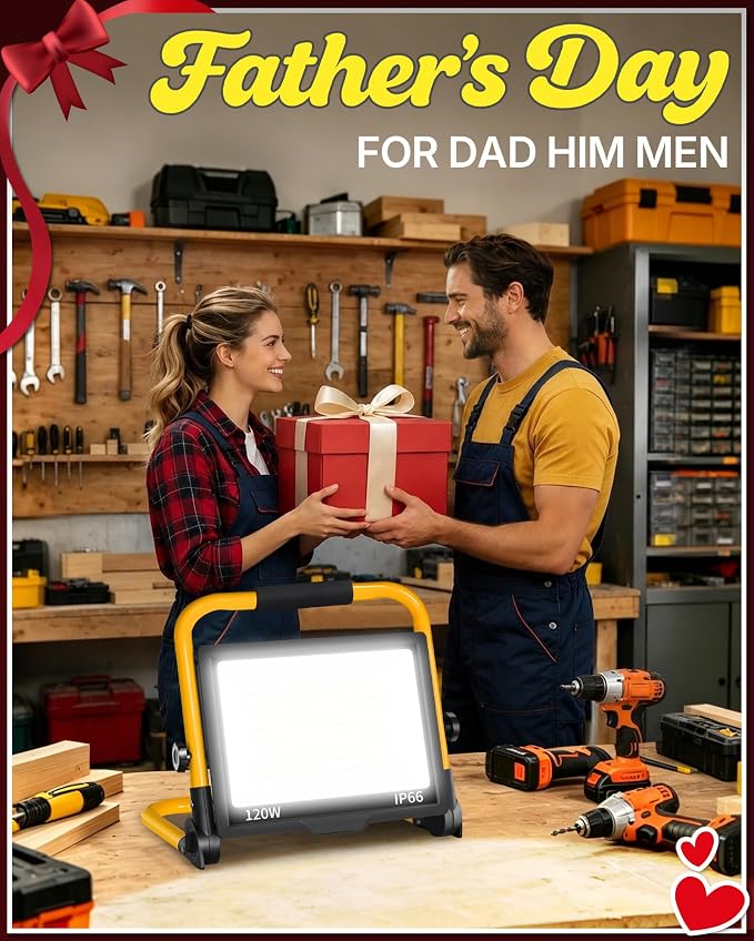 14400LM Work Light with 16FT Cord+Switch, IP66 for Garage Workshop, 2Pack | 120W LED Flood Light Plug in Outdoor, Portable Worklight with Stand, 5000K Daylight for Construction Job Site Car Repairing