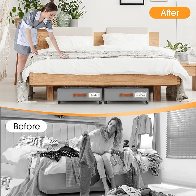 Under Bed Storage with Wheels 2Pack Storage Containers with Clear Window | Under Bed Drawers Rolling Under Bed Storage for Clothes,Shoes, Blankets (30.71 x 16.93 x 6.69 in, Light Grey)