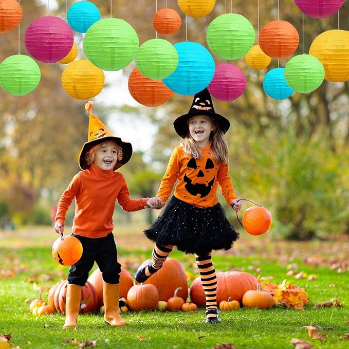 20Pcs Colorful Paper Lanterns for Parties, 6” 8” 10” 12” Chinese Asian Hanging Round Paper Lanterns for Birthday Wedding Halloween Christmas Home Decor Party Decor