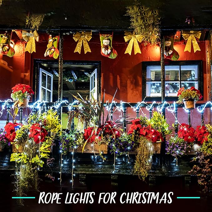 Rope Lights Outdoor, 98ft 600 LED Outdoor Plug in Rope Light, Waterproof String Lights for Garden, Tree, RV, Patio, Holiday Decor, Party, Christmas (Cool White)