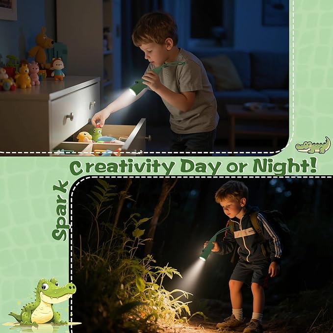 Kids Silicone Flashlight, Dimmable Flashlight for Toddlers Kids Boys Girls, Rechargeable Hanging Night Light for Camping, Night Walks and Home Use, Fun Animal Themed Portable Torch
