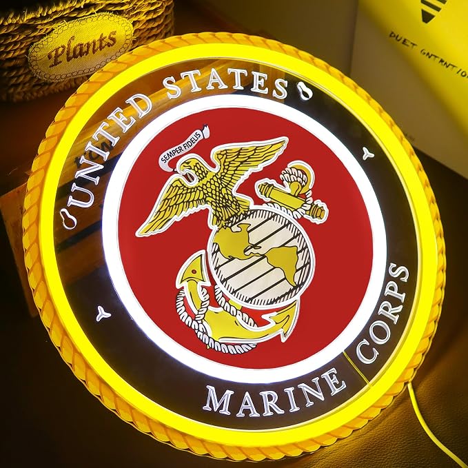 Military-themed Neon Lights Veteran Neon Signs Wall Decor for Man Cave Bedroom Bar Army Themed Gift Art for Christmas Party-12.6×12.6 IN-USB Powered-Acrylic