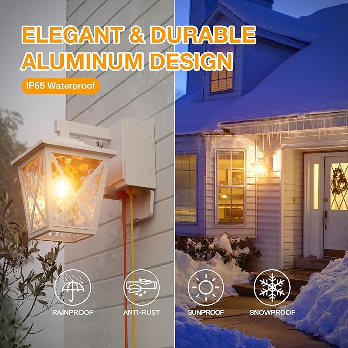 Ehaho Porch Lights with Outlet, Dusk to Dawn Outdoor Light with Built-in GFCI Outlet, Waterproof Anti-Rust Lantern for Front Door (White 1 PC)