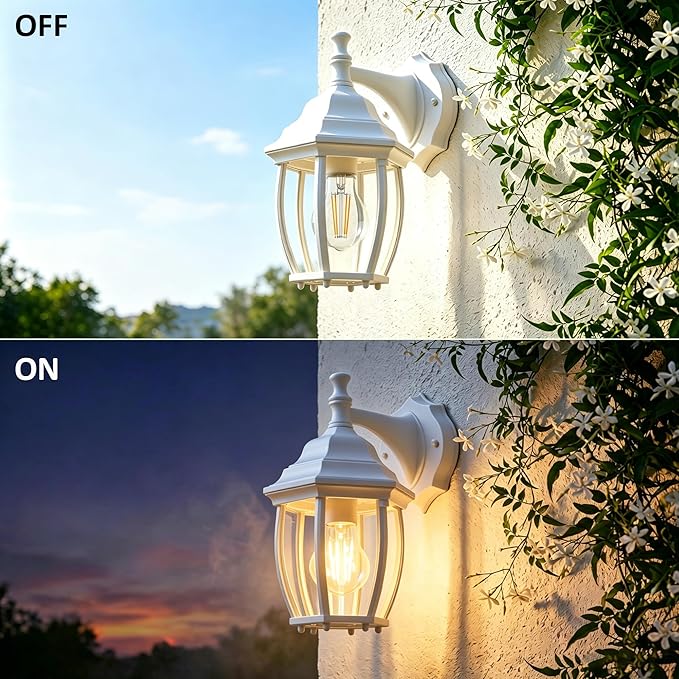 Outdoor Wall Light Fixture, Rustproof Aluminum, Glass | Large Exterior Porch Light Wall Sconce Lantern for House, Patio, Garage, Waterproof, E26 Socket 60W Max, White