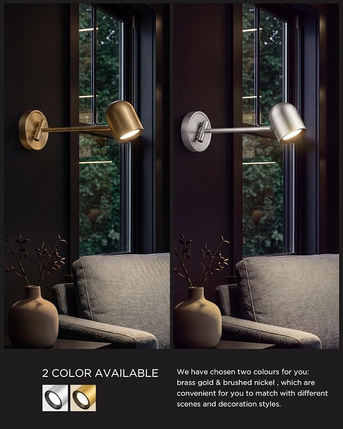 FEMILA LED Track Light, Swing Arm Wall Track Lighting, Bulb Included | 3000K LED Brushed nickel finish adjustable lamp head, wall or ceiling mounting for study, living room, bedside
