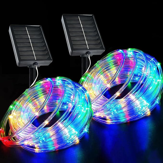 Solar Rope Lights Outdoor, 2 Packs Total 144FT 400LED Solar String Lights with 8 Lighting Modes, Waterproof Solar Powered Fairy Lights for Party Garden Yard Home Holiday Tree Decoration, Multicolor