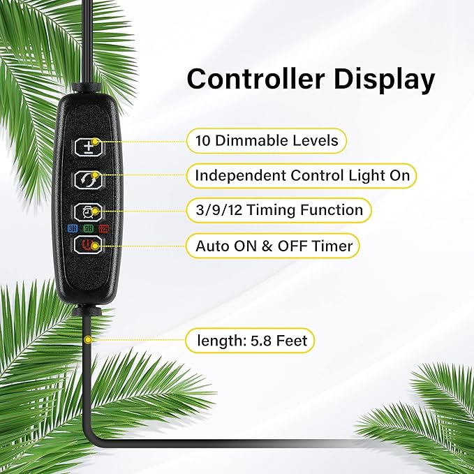 iPower 20W LED Plant Grow Light Strips Full Spectrum for Indoor Plants with Auto ON/Off 3/9/12H Timer, 10 Dimmable Levels 48 LEDs Per Tude, for Hydroponics Succulent, 2 Tubes*2, Mix