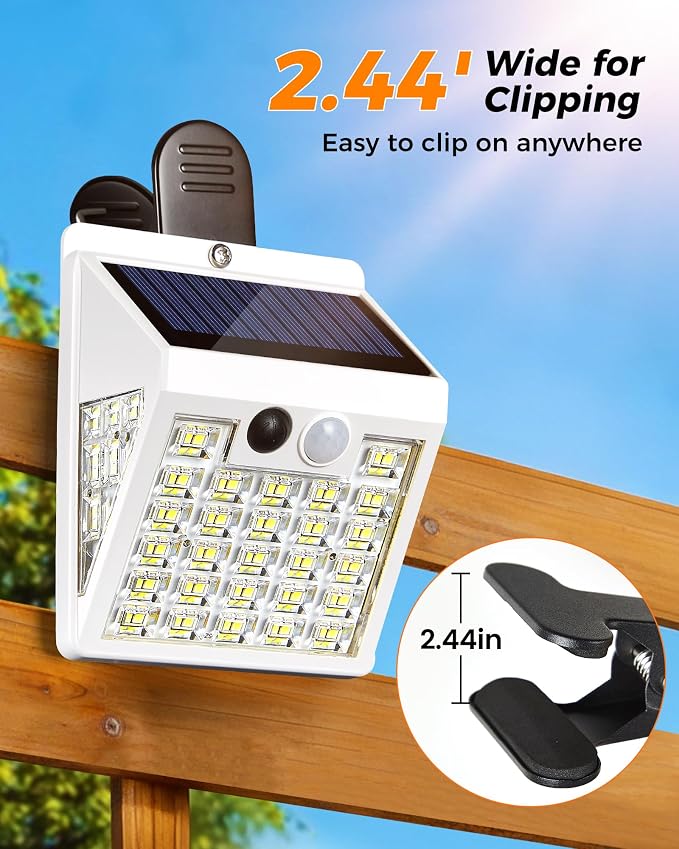 Clip On Solar Lights Outdoor,Motion Sensor Outdoor Lights, 72LEDs 600LM Clip on Solar Fence Lights Outdoor Waterproof LED,Solar Lights for Wall Fence,Deck, Gutter,Camping (2, White)