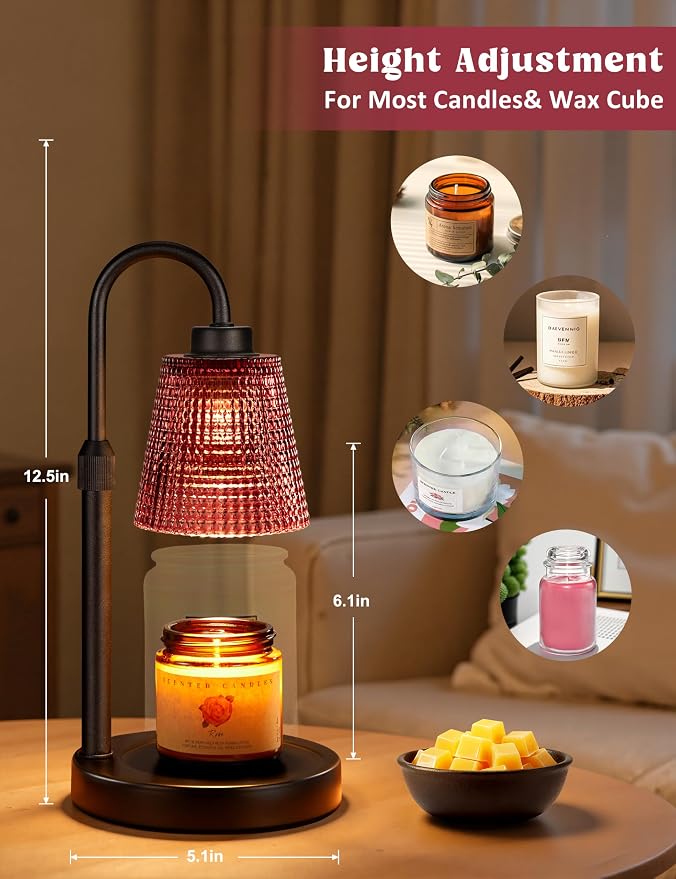 Innqoo Pomegranate Red Candle Warmer Lamp with Timer, Dimmable Candle Warmer for Home Decor, Height Adjustable Candle Lamp for Jar Candles, Birthday Gifts for Women Mom, House Warming Gifts New Home