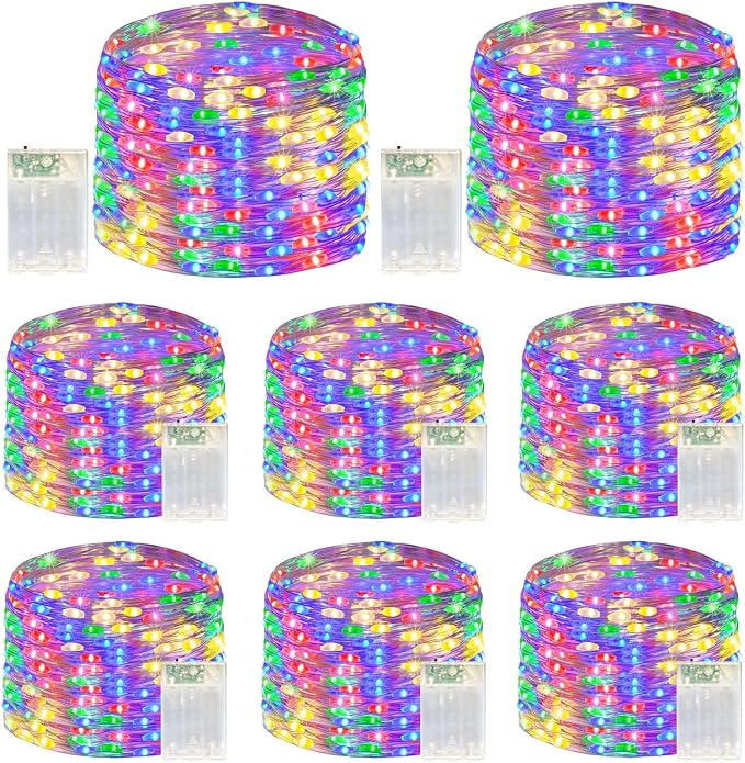 LitHome 8 Pack Multicolor Fairy Lights Battery Operated, Each 20 FT 60 LED | Twinkle Lights Battery Operated 2 Modes, Waterproof Fairy String Light for Classroom Indoor Bedroom Christmas Wedding Decor