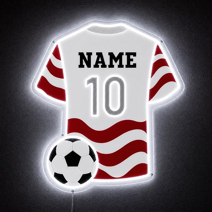 Custom Soccer Jersey Neon Sign, Personalized Name Number world cup Football Jersey Neon Light with Soccer Ball, Customizable USB LED Wall Decor for Boys Bedroom, Game Room, Man Cave, Sports Bar, Fan Club, Party,Soccer Gifts