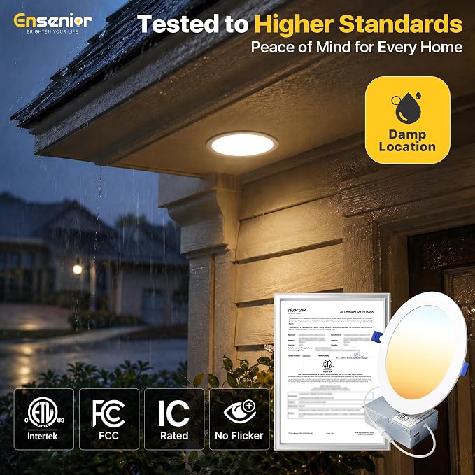 Ensenior 24 Pack 7 Inch LED Recessed Ceiling Light, 5CCT, 1200LM 12W 120V | 2700K-5000K Selectable, 5%-100% Dimmable, Ultra-Thin Canless Wafer Downlight, Aluminum, Damp Rated, ETL&FCC&IC