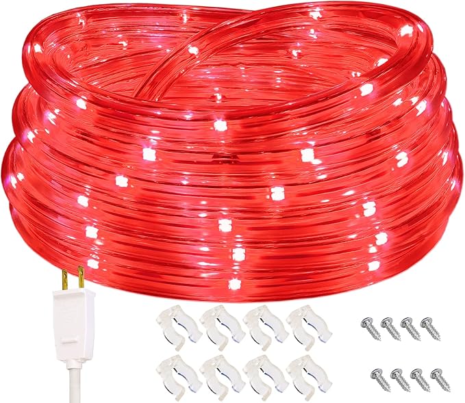 Rope Lights, 16Ft Waterproof Connectable Strip Lighting Red, Indoor Outdoor Mood Lighting for Home Christmas Holiday Garden Patio Party Decoration