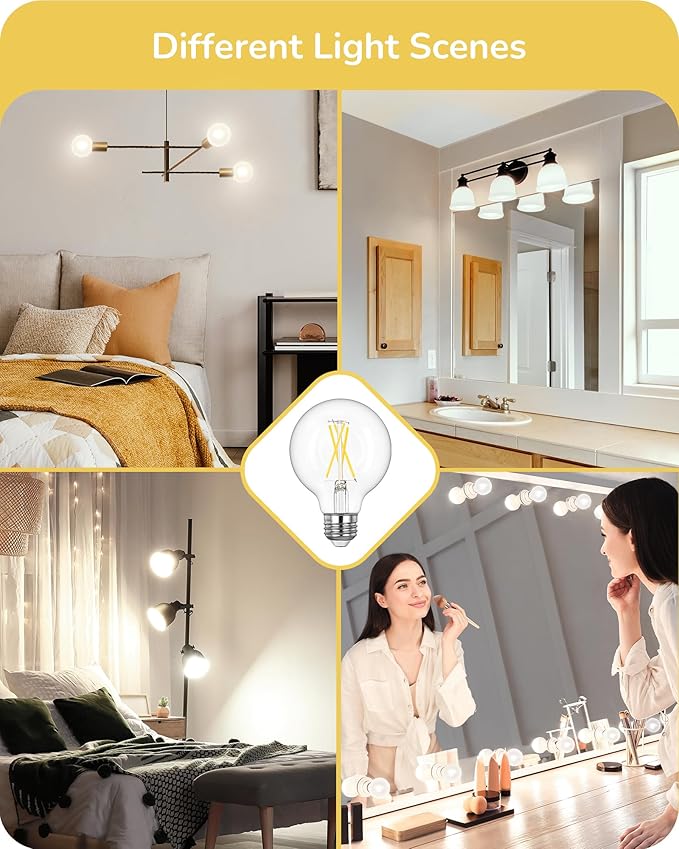EDISHINE 6 Pack G25 Globe Light Bulbs, Dimmable Vintage LED Edison Bulbs, CRI90+ 5W Equivalent 60W, Clear LED Filament Vanity Light Bulbs, 5000K Daylight White, 500LM, E26 Base