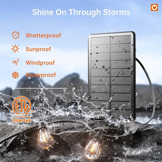 addlon 35FT Solar String Lights Outdoor Waterproof with Remote & USB Port | 10+1 LED Shatterproof Bulbs, Dimmable Solar Light Outdoor for Camping Backyard Bistro Porch