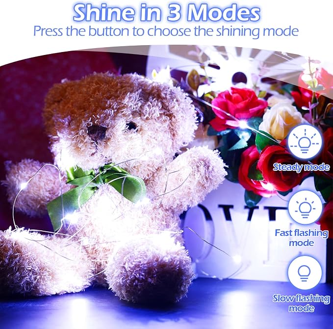 20 Packs Fairy Lights Battery Operated 3 Speed Modes, 7 Ft/ 2 M 20 LED Battery String Mini Waterproof Wire Twinkle Lights Bulk for Wedding Party Birthday Vases Decor (Cool White)