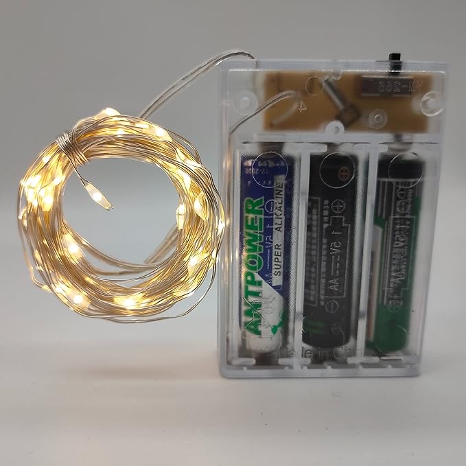 Timer Led String Light,2 Pack Mini Battery Powered Silver Wire Starry Fairy Lights,Battery Operated Lights for Bedroom,Christmas,Parties,Wedding,Christmas Gift Decoration(5m/16ft Warm White)