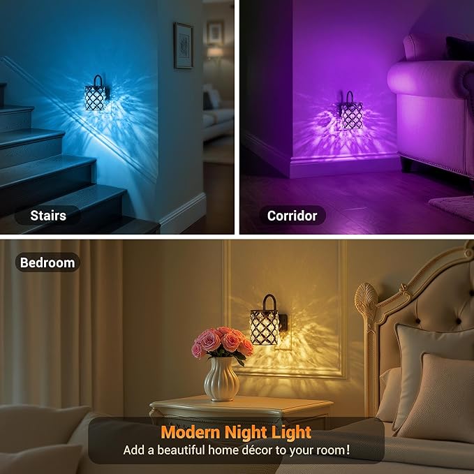 JandCase LED Night Light, Night Lights Plug into Wall, Color Changing Nightlight with Dusk to Dawn Sensor, Crystal Nightlight Plug in Wall for Hallway Bedroom Stairway