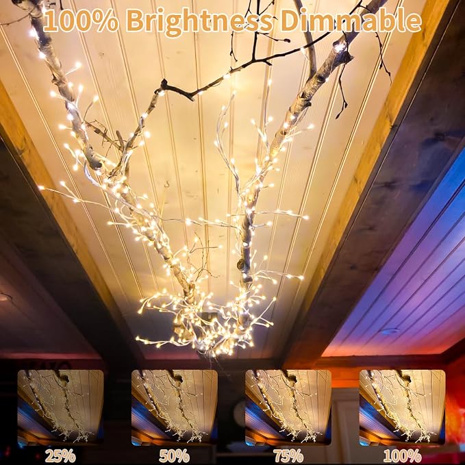 FNHMSL Enchanted Willow Vine Lights, 7.55FT 144LED 2 PCS White Tree Branch Lights for Wall, Remote Timer,8 Light Model,Bedroom Wall Doors Wedding, Christmas, USB Battery Box