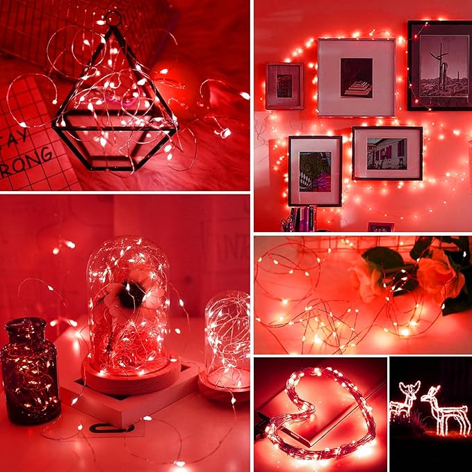 ZGWJ Fairy Lights Battery Operated, 50 Pack Twinkle String Lights 20 LED 7FT 3 Lighting Modes for Bedroom Decor, Easter, Halloween, Christmas, Party Indoor and Outdoor Decoration Red