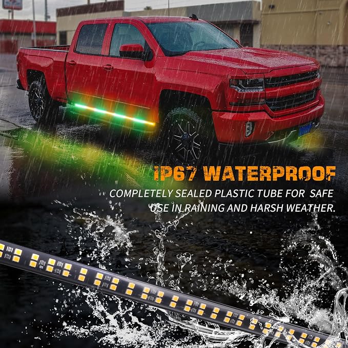 70 inch Running Board Strobe Lights Amber Green Emergency Lights | 2PCS 864 LED Exterior Flashing Warning Hazard Caution Safety Light Strip for Tow Plow Trucks Construction Vehicles Pickup
