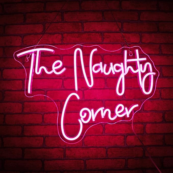 Neon Sign, JGHTURIE The Naughty Corner Neon Signs for Wall Decor, Pink LED Light Up Sign for Room Party Office Business Bar Signs for Man Cave Decor, USB Powered