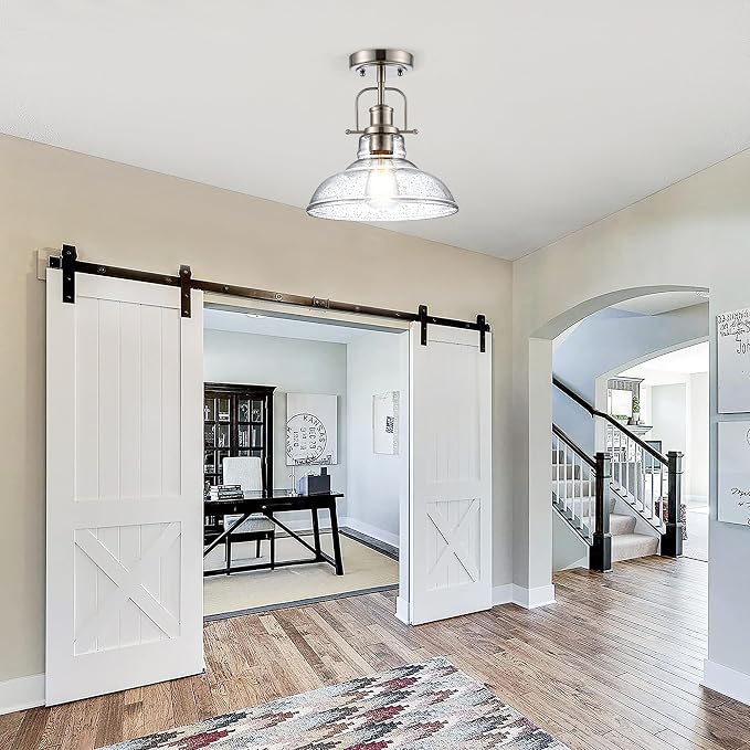 Zlepmlla Modern Flush Mount Ceiling Light Fixture, < Bulb NOT Included> Brushed Nickel Finished with Clear Glass Shade, Farmhouse Light Fixture for Kitchen Island Entryway Porch Foyer Dining Room